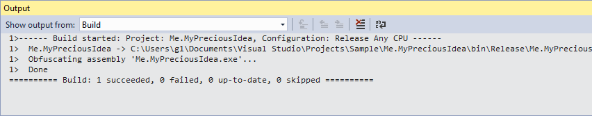 Visual Studio output window after successful obfuscation